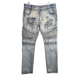 Original Vintage Denim Men's Smoke Rise 38/34 Jeans Acid Wash Zippers Distressed